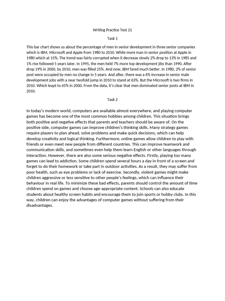 Writing Practice Test 21 | PDF | Thought | Video Games