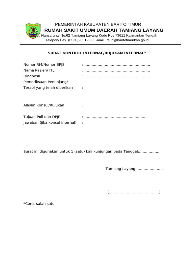 Surat Rujukan Internal Rumah Sakit | PDF