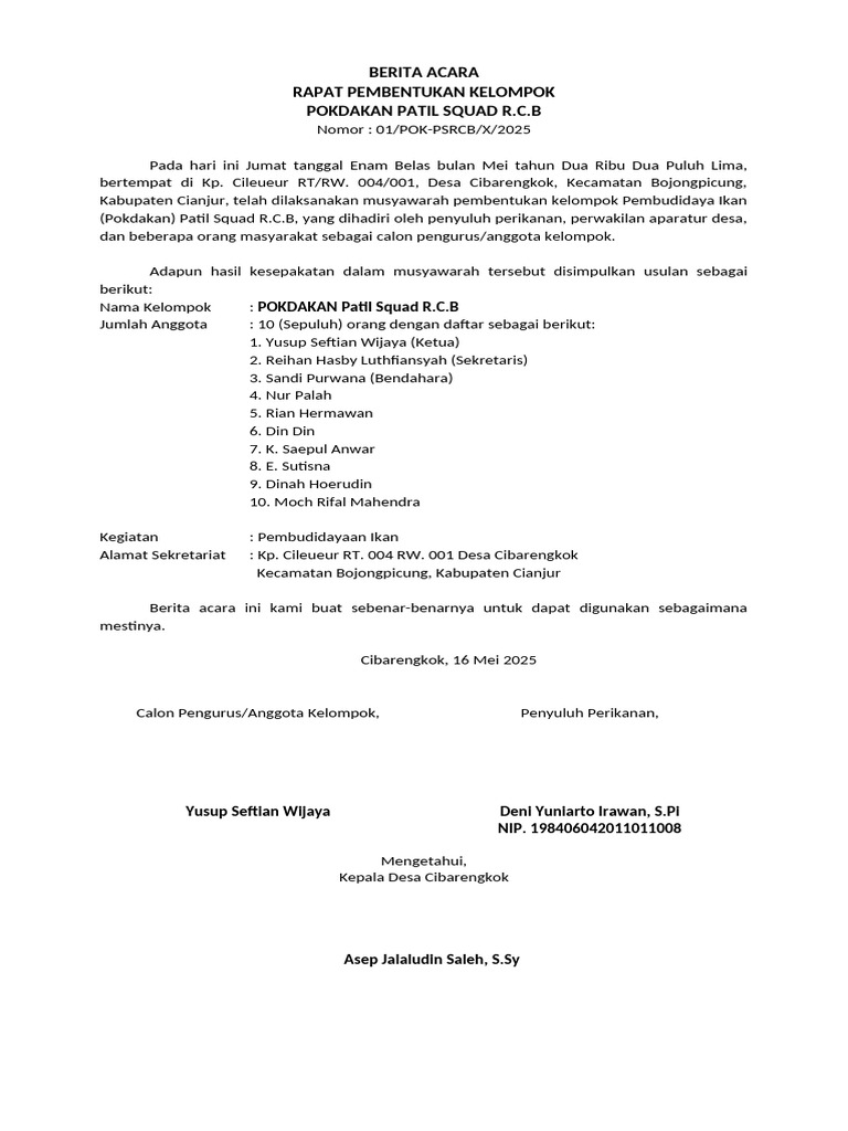 Pembentukan Pokdakan Patil Squad R.C.B | PDF