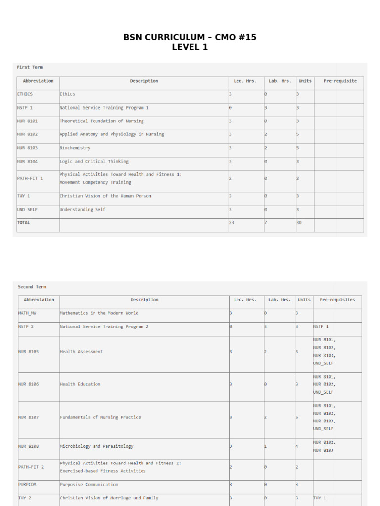 BSN Curriculum | PDF