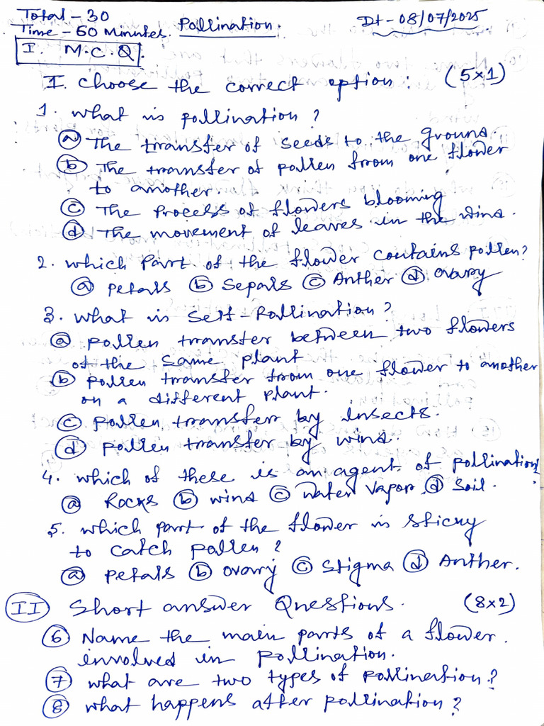 Pollination Class 5 Test | PDF
