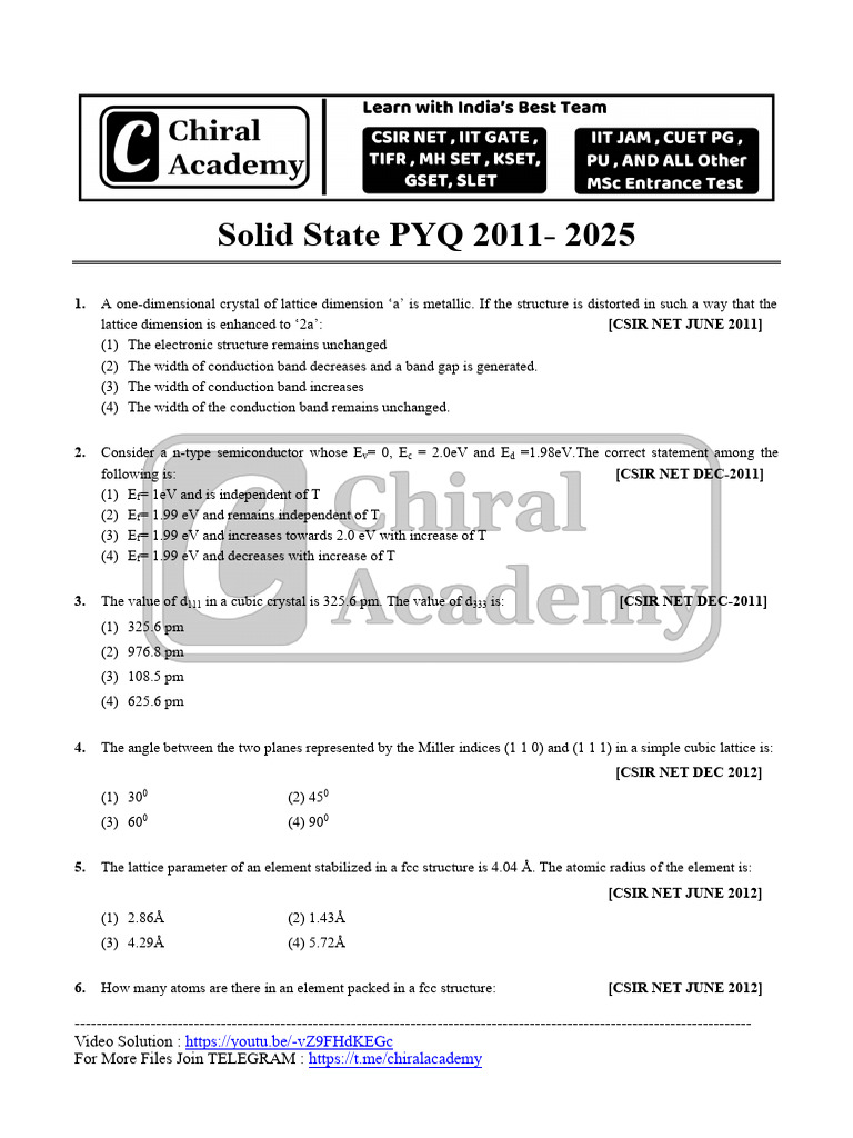 Solid State Pyq Net 2025 Yt | PDF | Crystal Structure | Crystal