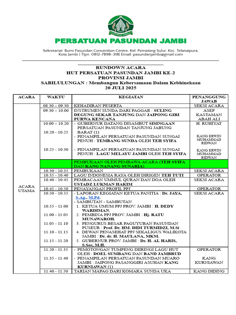 HUT Persatuan Pasundan Jambi Ke-2 | PDF