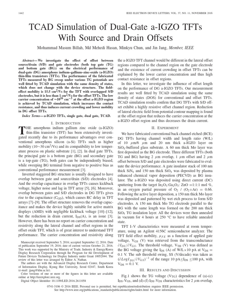 TCAD Analysis of Dual-Gate a-IGZO TFTs | PDF | Field Effect Transistor ...