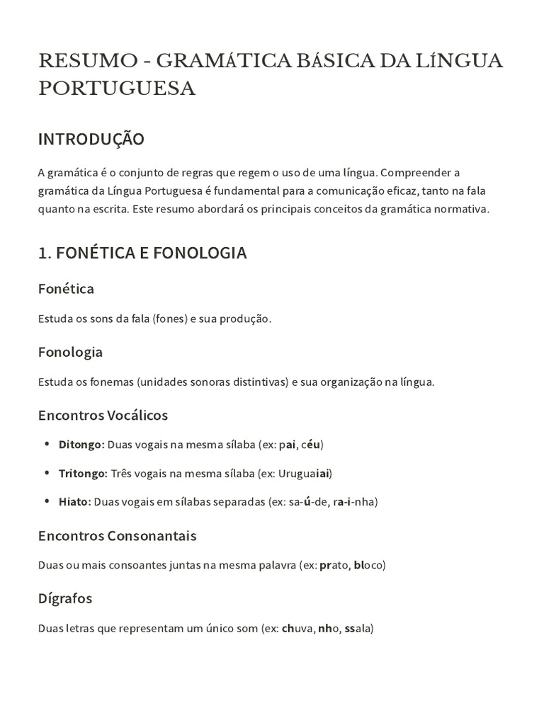 Gramática Básica da Língua Portuguesa | PDF | Assunto (gramática ...