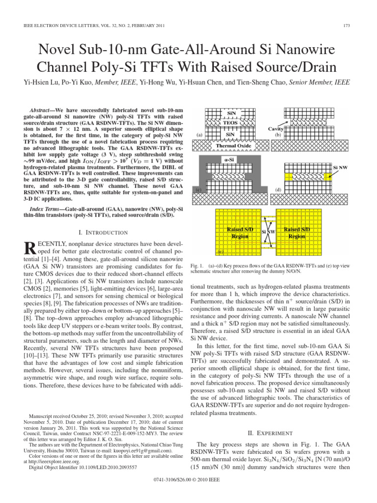 Sub-10nm GAA Si Nanowire TFTs | PDF | Field Effect Transistor ...