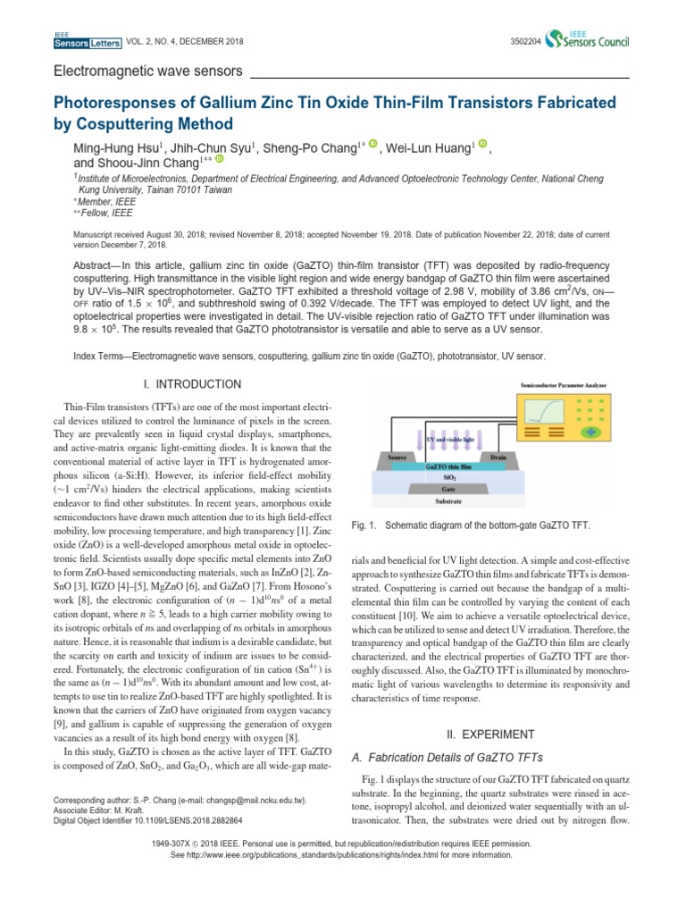 Photoresponses of Gallium Zinc Tin Oxide Thin-Film Transistors | PDF ...
