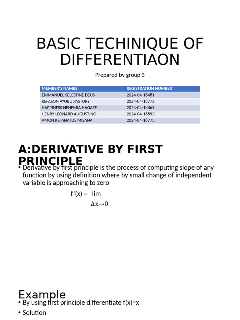 Basic Techniques of Differentiation | PDF | Derivative | Mathematical ...