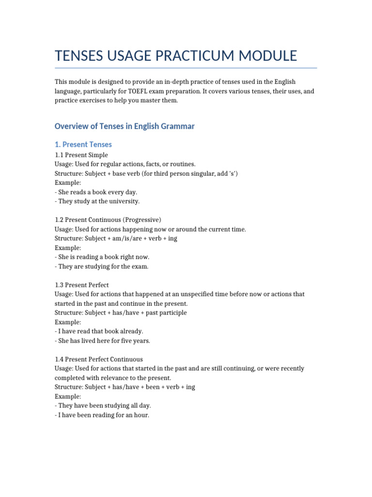 Master English Tenses for TOEFL Success | PDF | Perfect (Grammar) | Syntax
