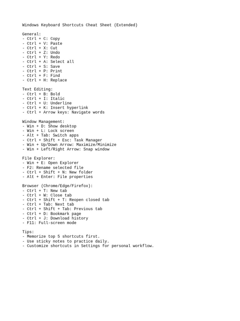 Windows Keyboard Shortcuts Guide | PDF