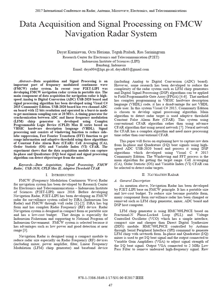 Data Acquisition and Signal Processing On FMCW Navigation Radar System ...