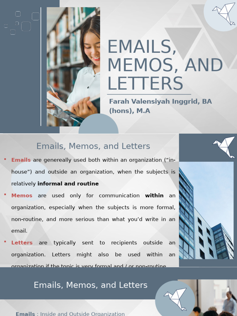 Emails, Memos, and Letters Guide | PDF | Memorandum | Human Communication