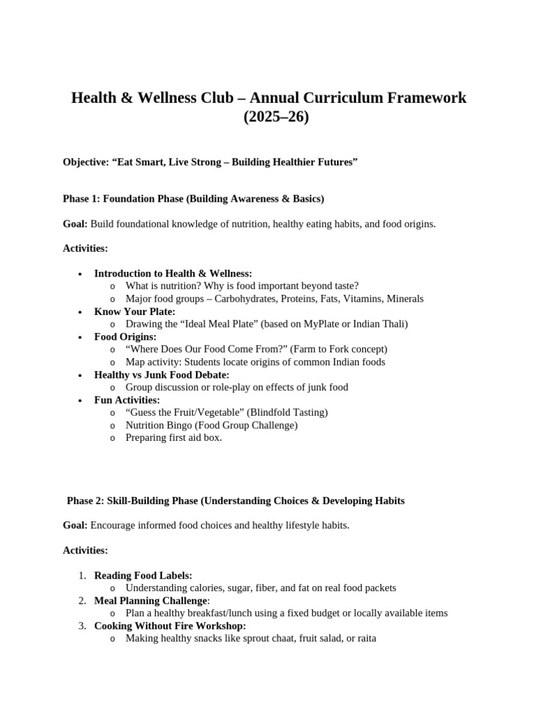 Health & Wellness Curriculum | PDF | Foods | Meal