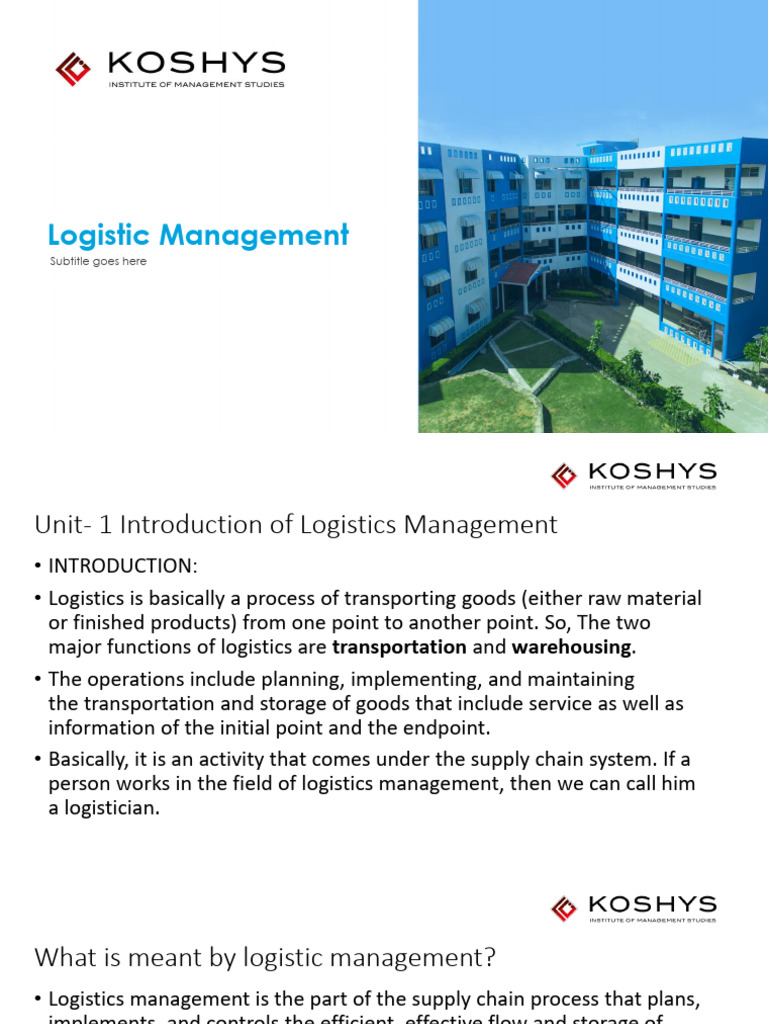 Introduction to Logistics Management | PDF | Logistics | Warehouse