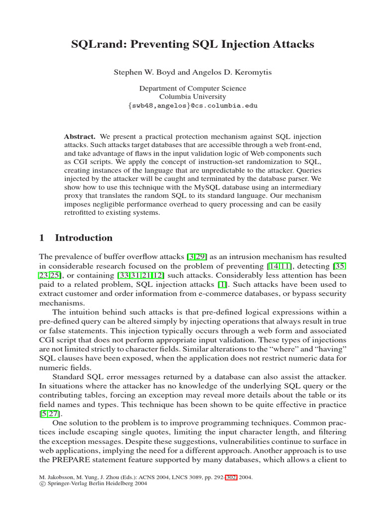 SQLrand: SQL Injection Defense Mechanism | PDF | Databases | Proxy Server