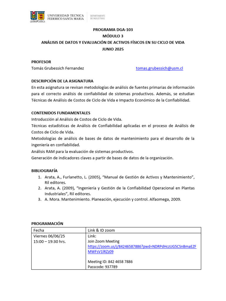 Programa M3 - DCGA 2025-01 | PDF | Evaluación del ciclo de vida ...