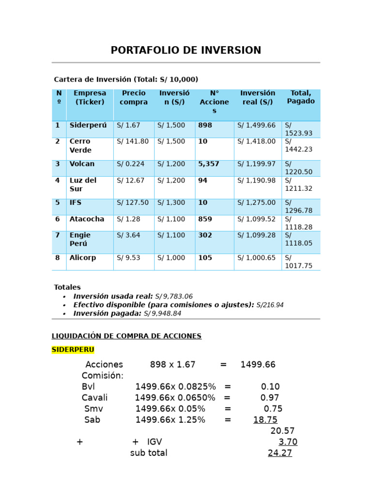 Portafolio de Inversión | PDF | Perú