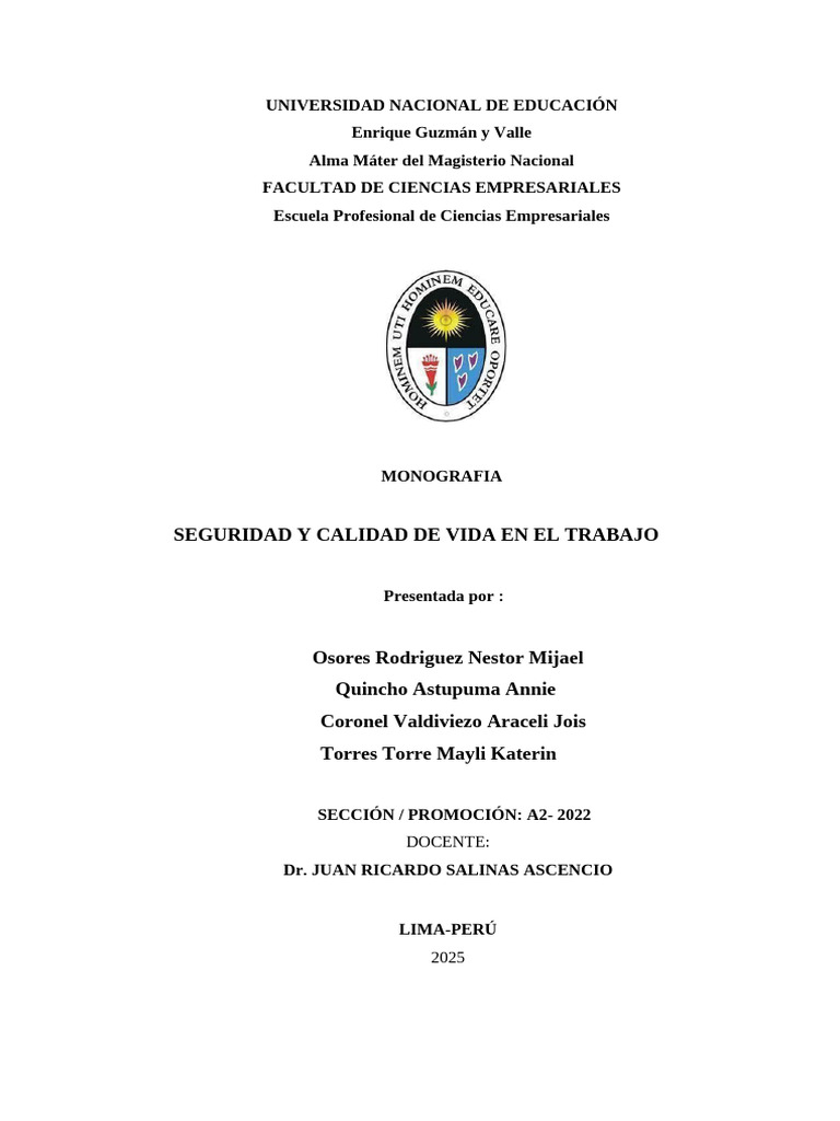Seguridad y Calidad de Vida Laboral | PDF | Seguridad y salud ...