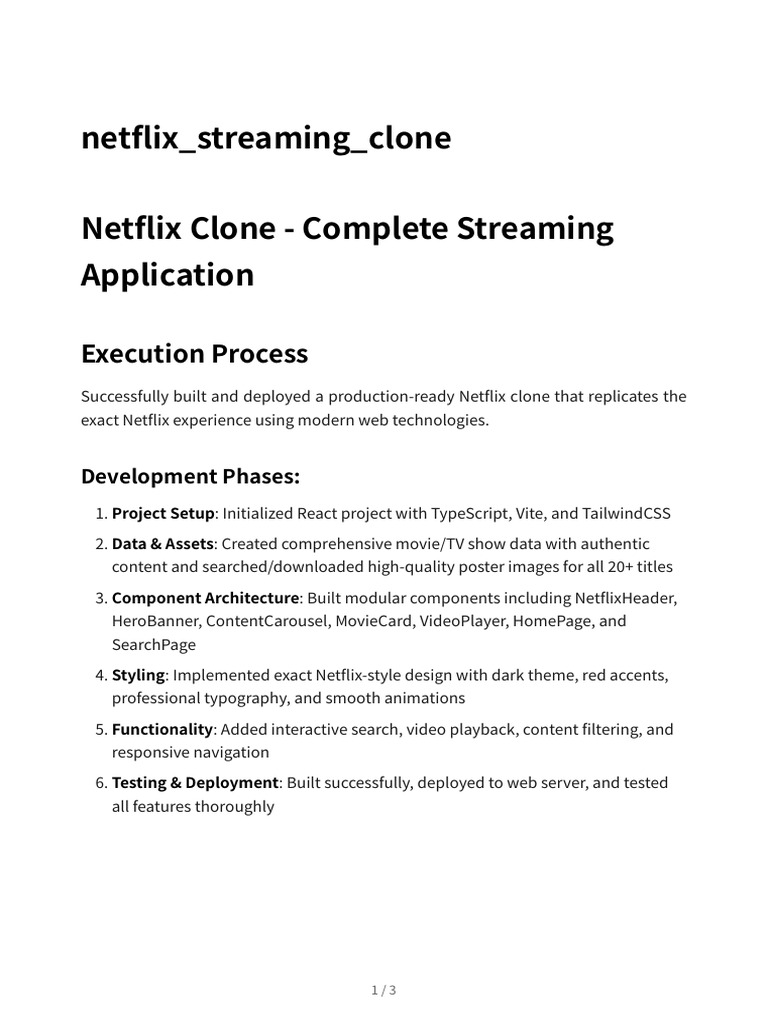 Sub Tasks Task Summary Netflix Streaming Clone | PDF | Streaming Media ...