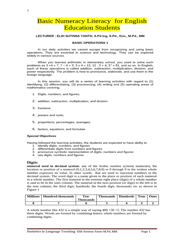 Basic Numeracy for English Students | PDF | Numbers | Integer