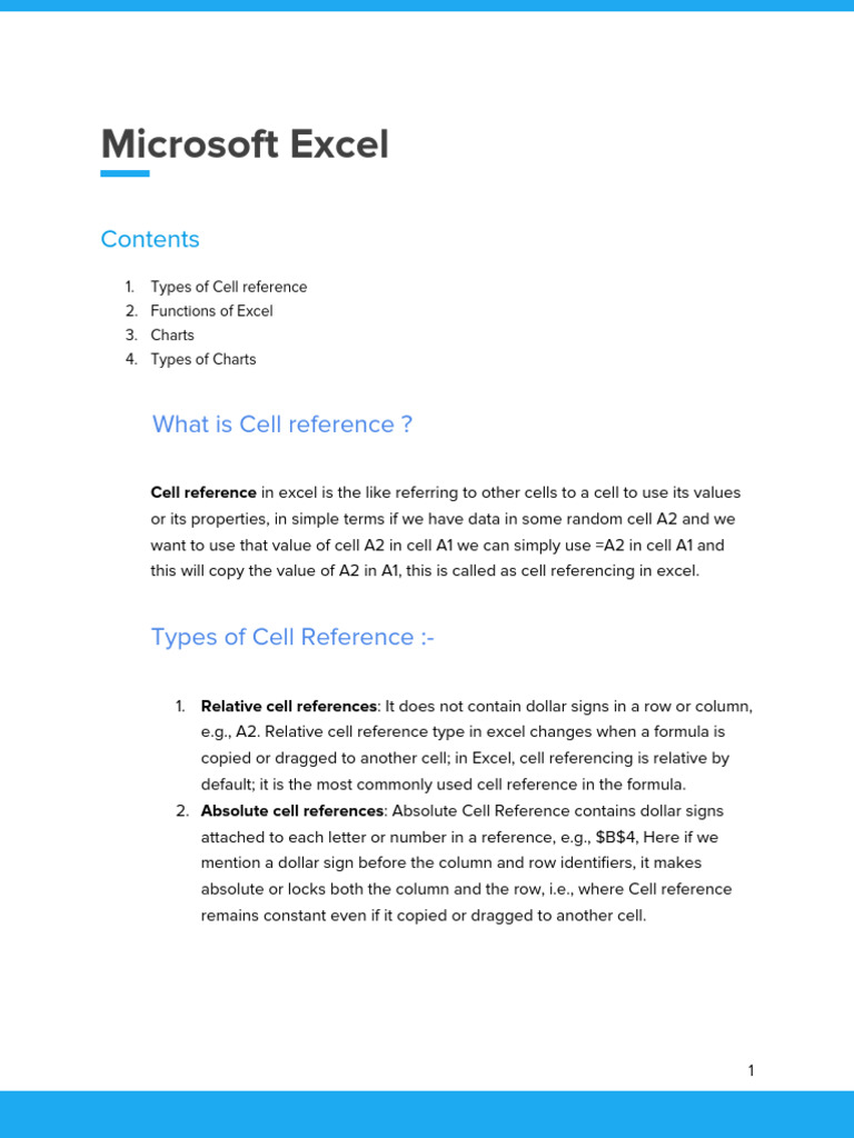 Excel Cell References and Functions Guide | PDF | Microsoft Excel ...