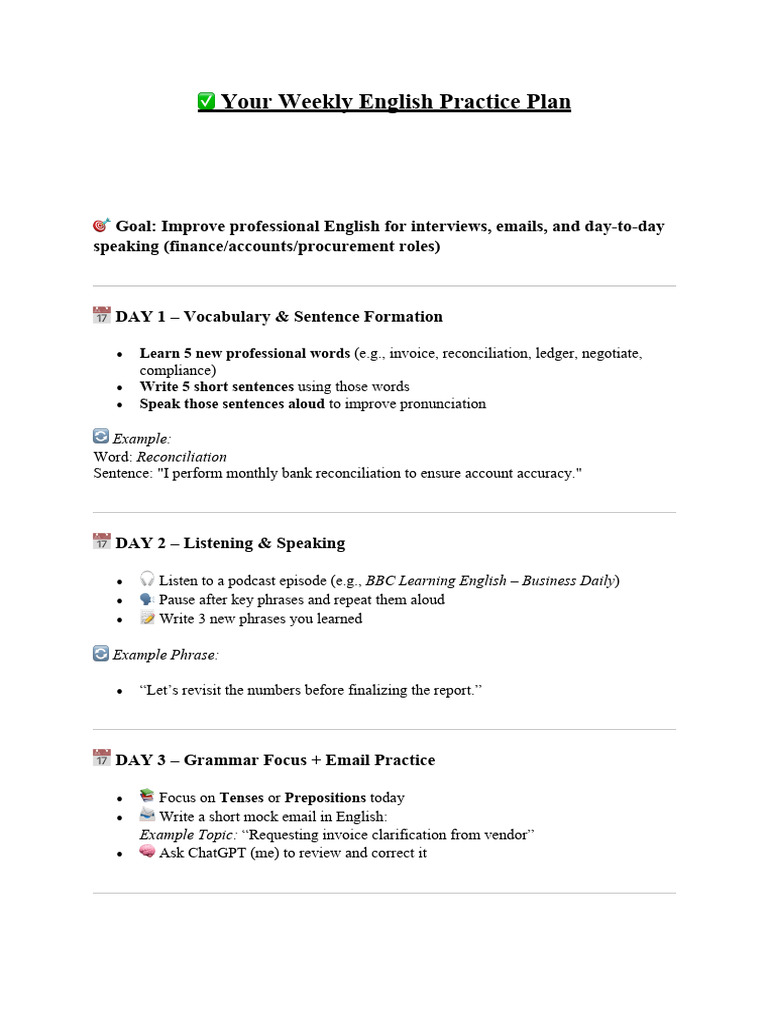 Weekly English Practice for Professionals | PDF