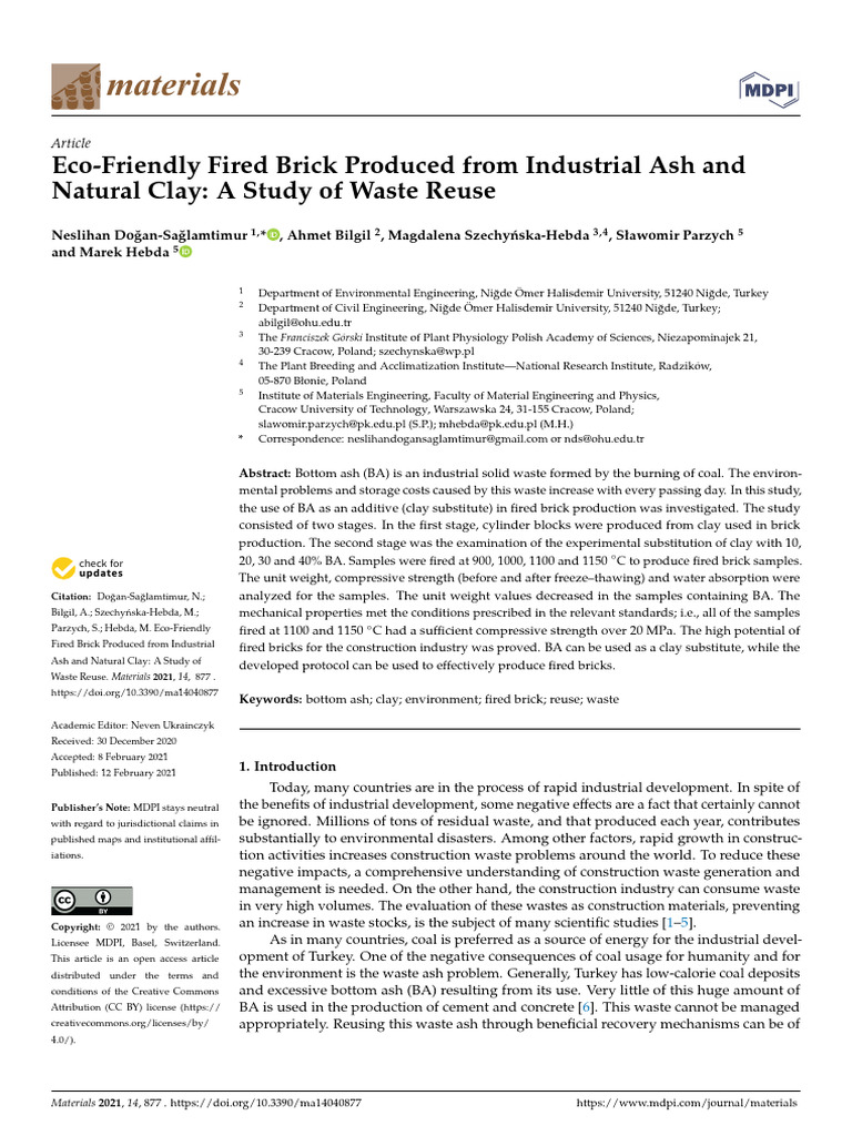 Eco-Friendly Fired Bricks from Ash & Clay | PDF | Concrete | Brick