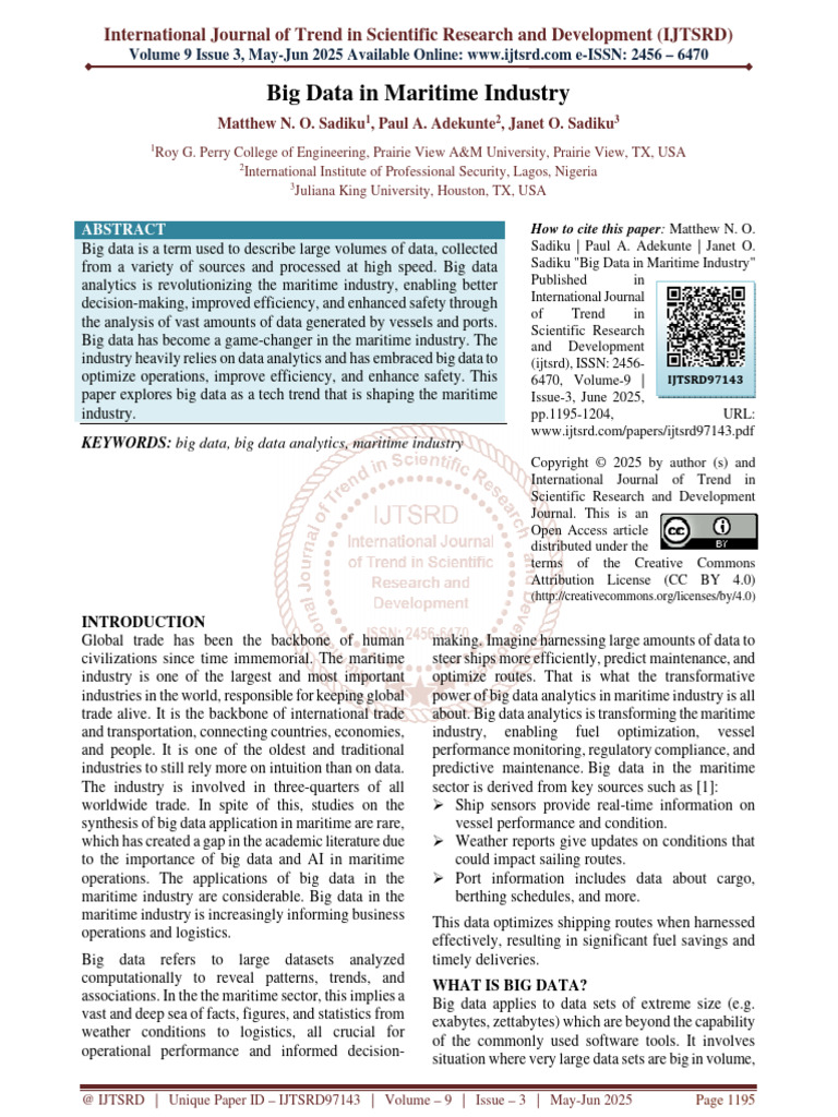 Big Data in Maritime Industry | PDF | Big Data | Analytics