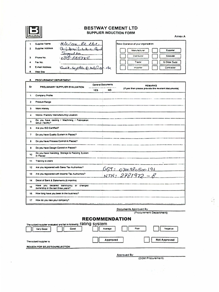 Vendor Induction Form | PDF