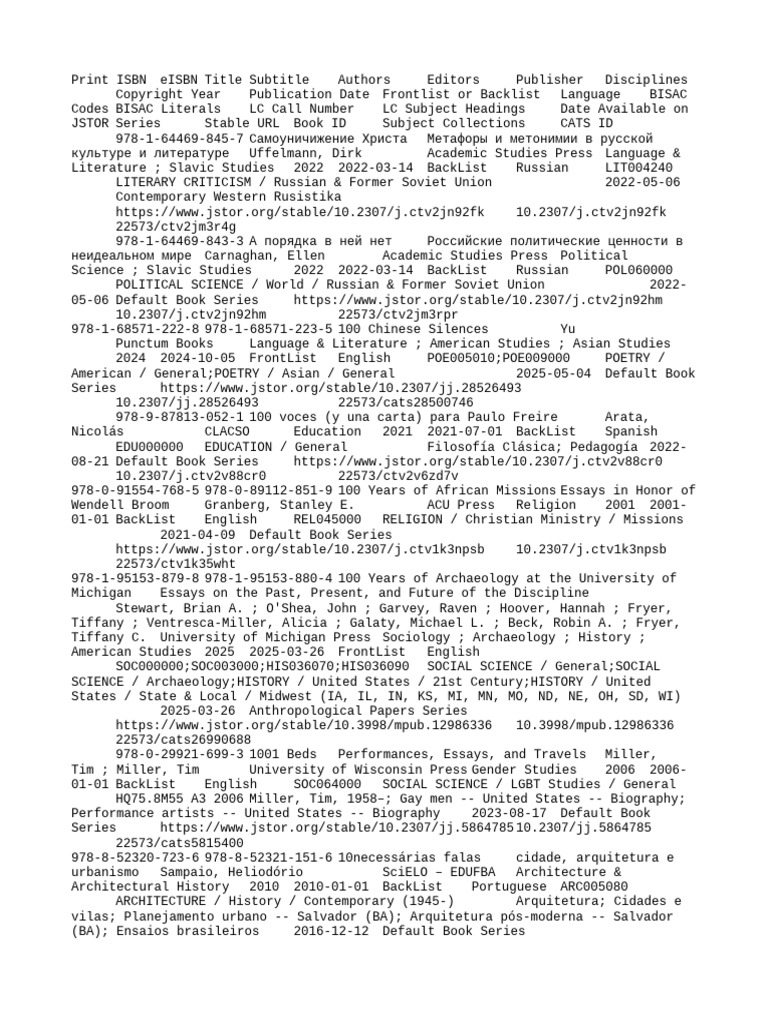 Academic Book Metadata Overview | PDF | Social Sciences | Liberal Arts ...