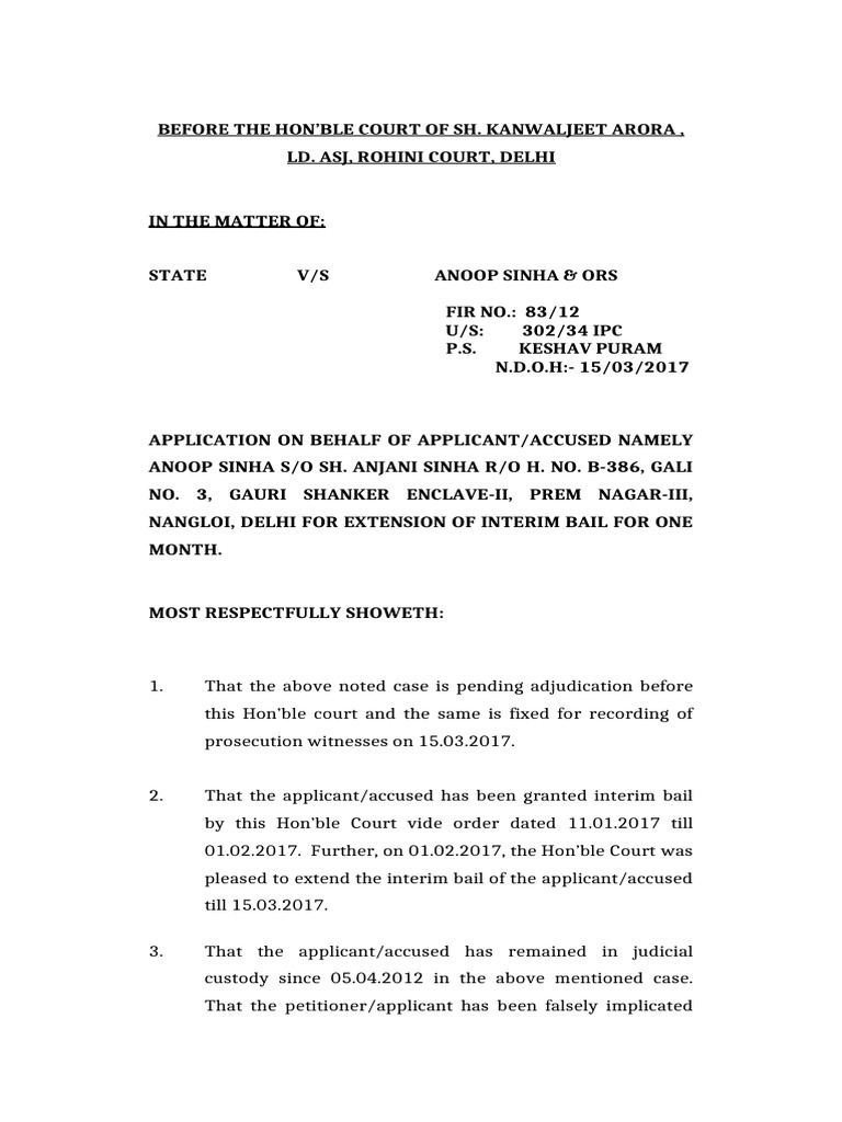 Application for Interim Bail Extension | PDF | Bail | Crimes