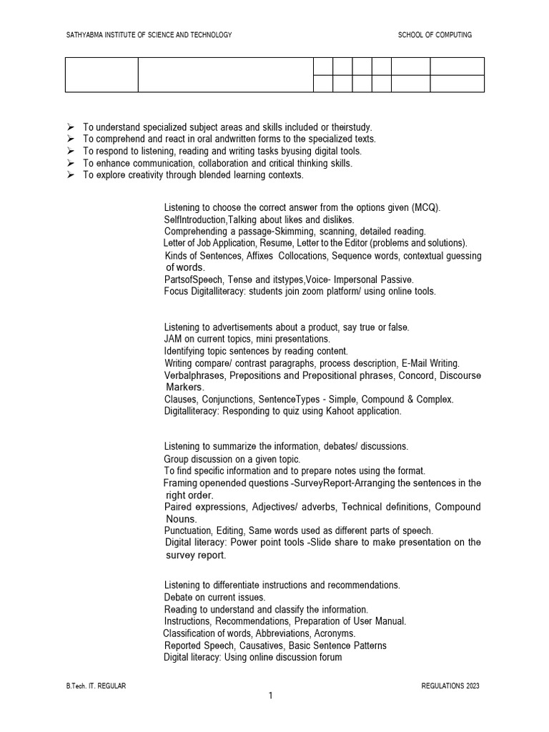 B.Tech IT Regulations 2023 Overview | PDF | Integral | Programming