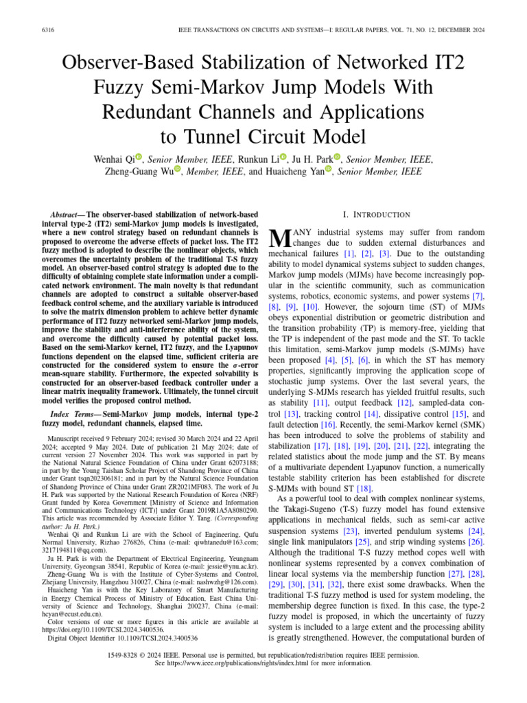 Observer-Based Stabilization of Networked IT2 Fuzzy Semi-Markov Jump ...