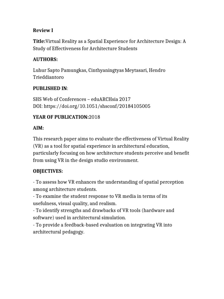 VR's Impact on Architecture Education | PDF | Virtual Reality | Simulation