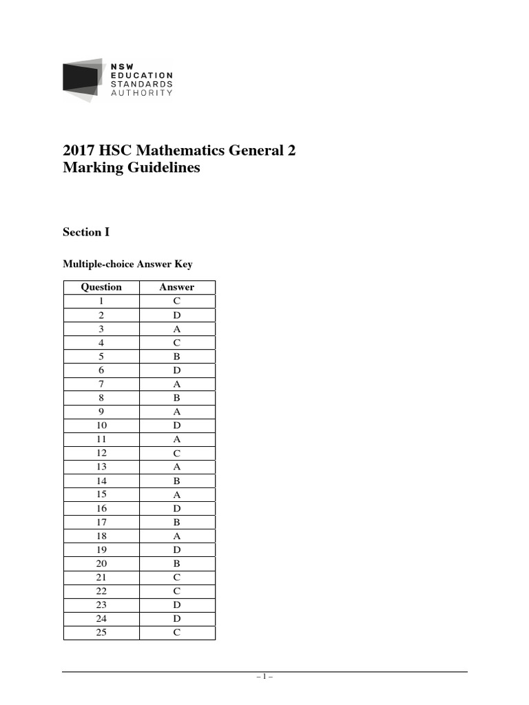 2017 Marking Guidelines - General Maths 2017 HSC - Marking Guidelines ...