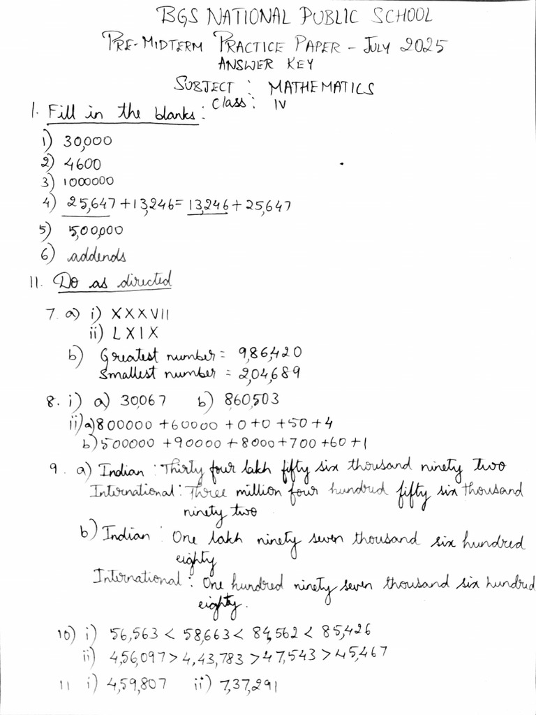 ASSIGNMENT MATH-Class4practicepaperAnswerkey 20250720113616 | PDF