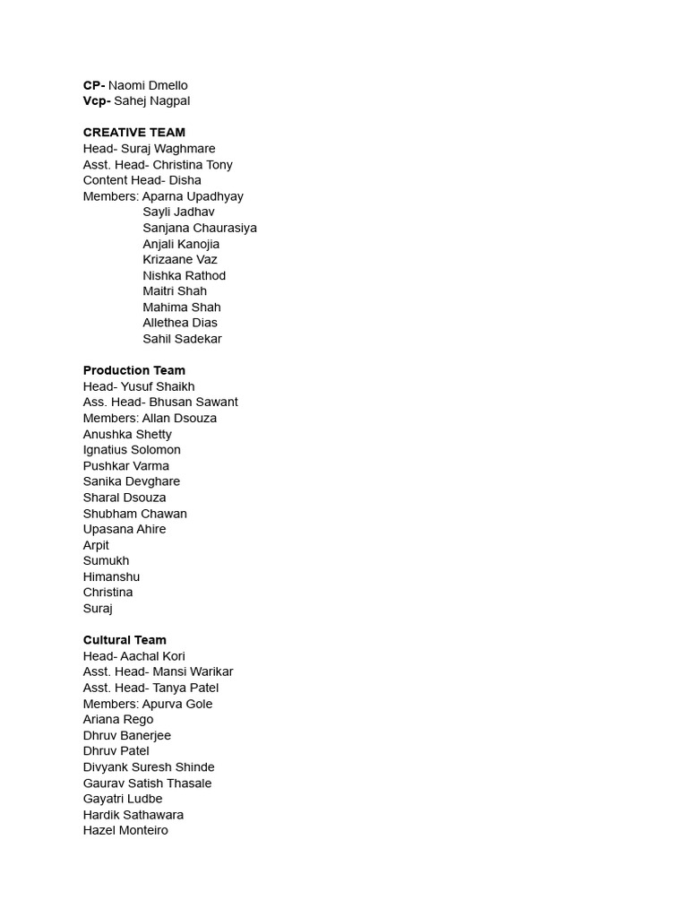 Team Names and Structure Overview | PDF