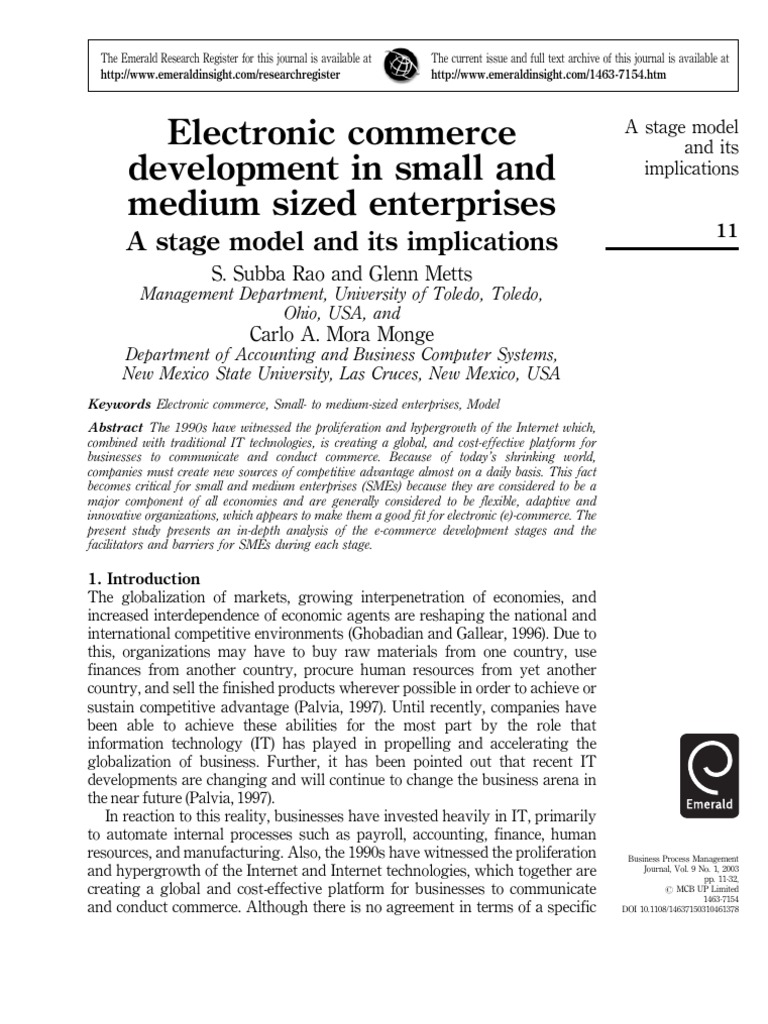 Electronic Commerce Development in Small and Medium Sized Enterprises ...
