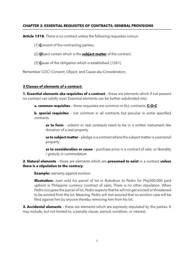 Contract Essentials: Consent, Object, Cause | PDF | Offer And ...