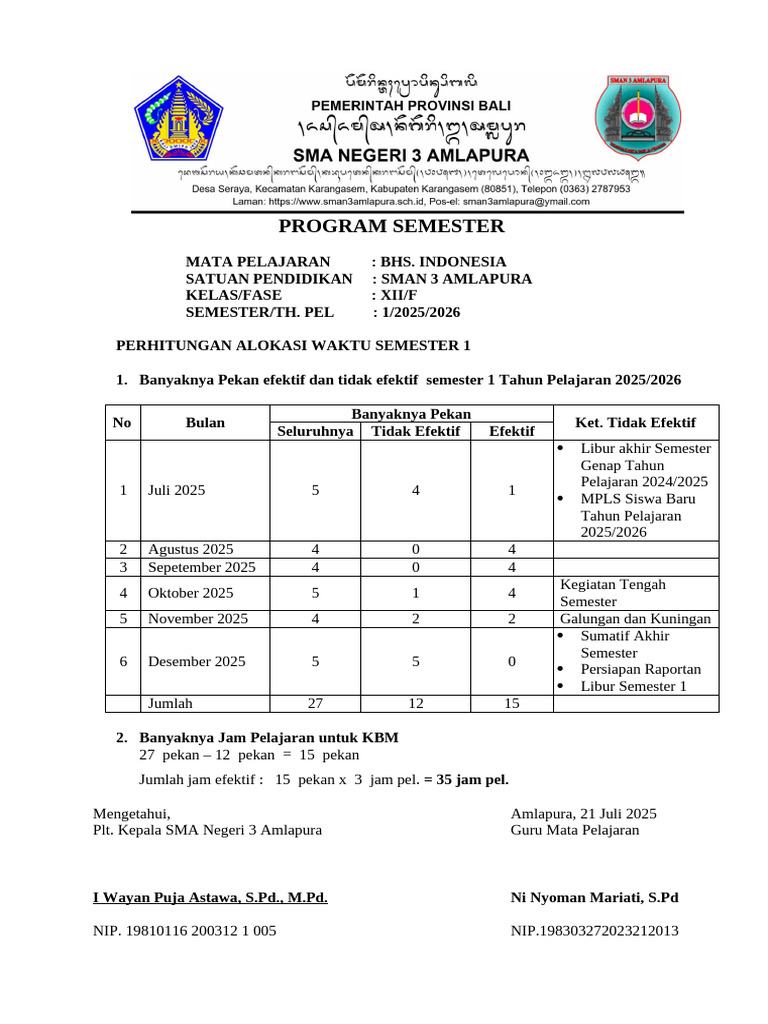 Contoh Promes BHS Indonesia SMAN 3 | PDF