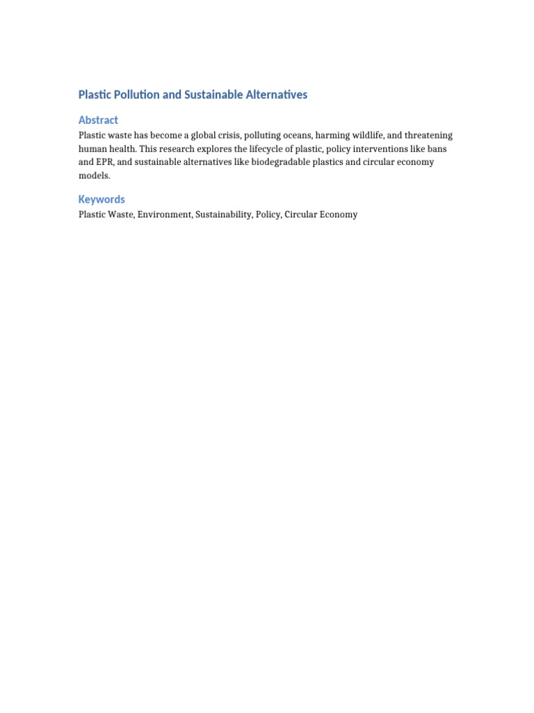 Plastic Pollution and Sustainable Alternatives | PDF