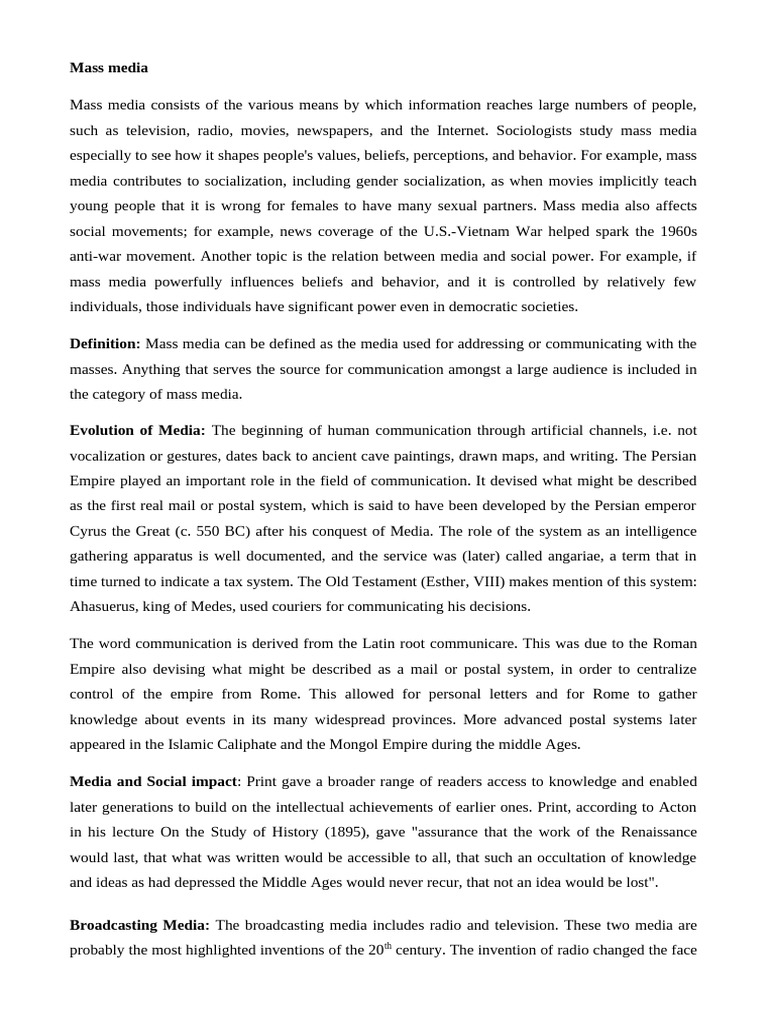 Overview of Mass Media and Its Impact | PDF | Telecommunications ...