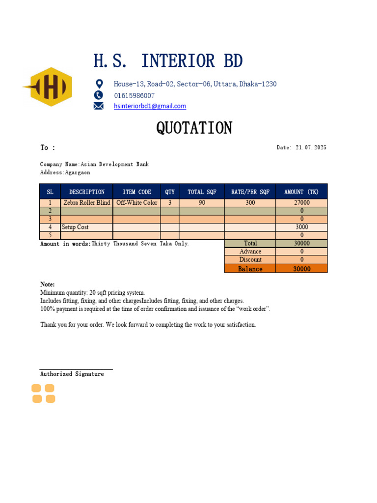 Price Quotation for Zebra Roller Blinds | PDF