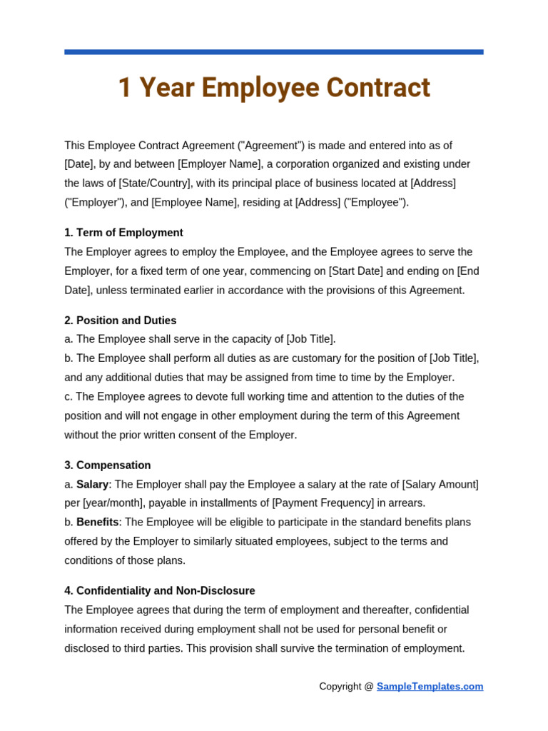 One Year Employee Contract Template | PDF