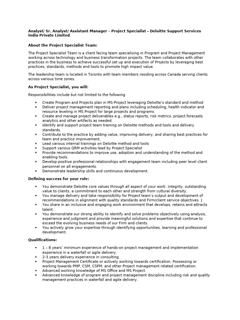 MF CA - Project Specialist - Analyst, Sr. Analyst, Assistant Manager ...