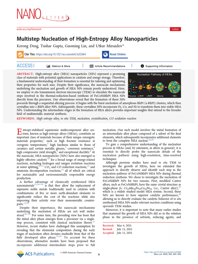 Multistep Nucleation of High-Entropy Alloy Nanoparticles | PDF ...