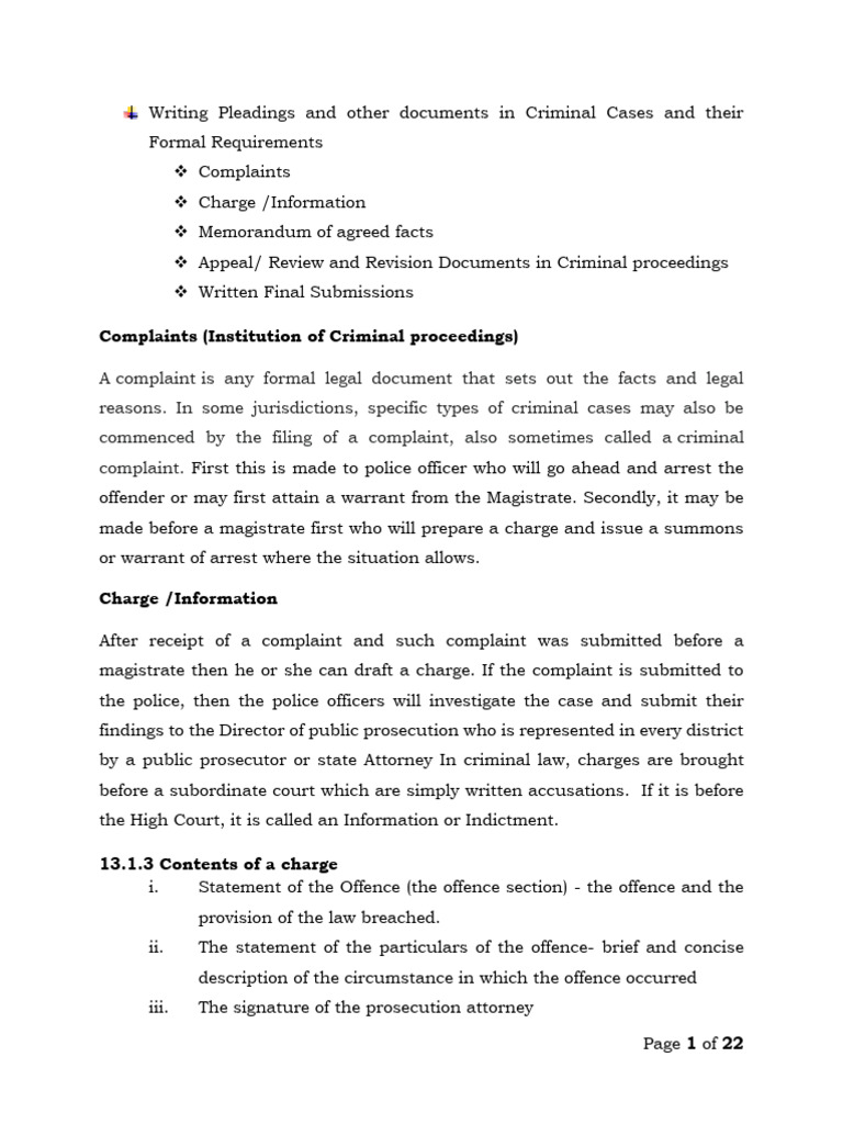 Criminal Case Pleadings Guide | PDF | Complaint | Arrest