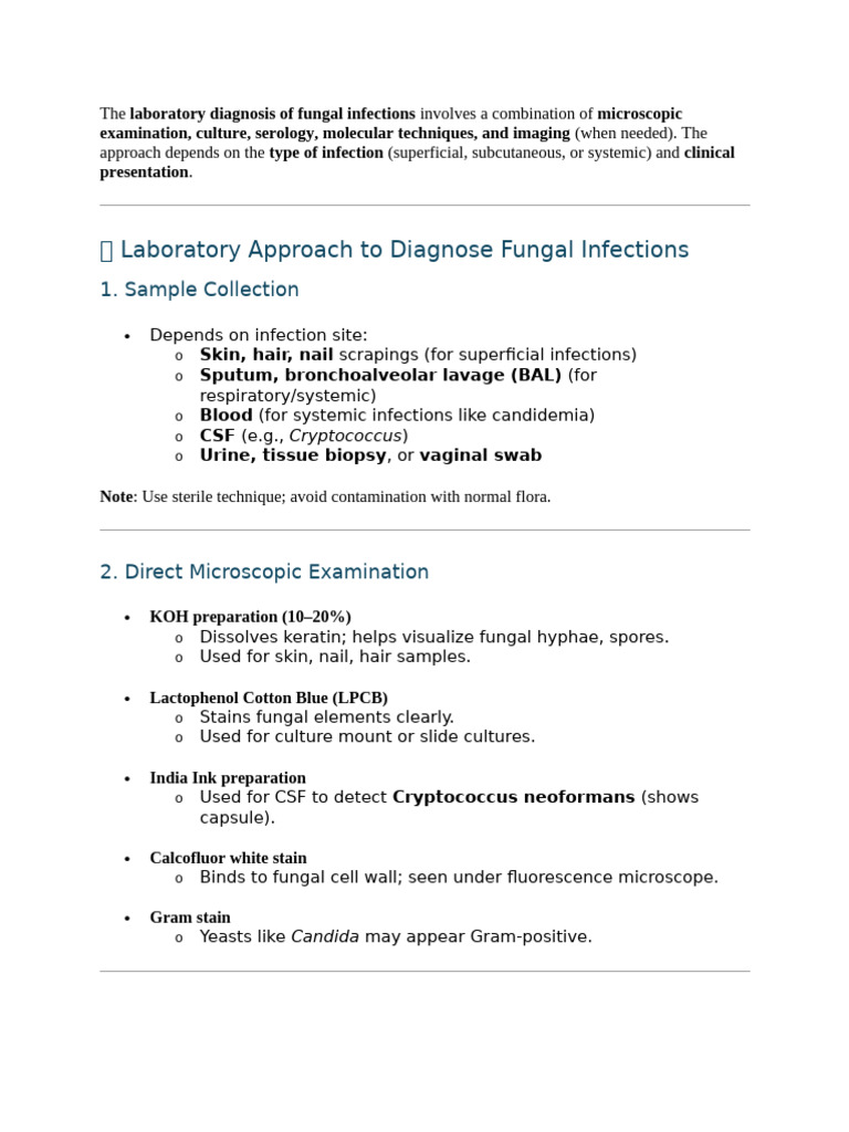 Diagnosing Fungal Infections: Methods Overview | PDF | Fungus | Infection