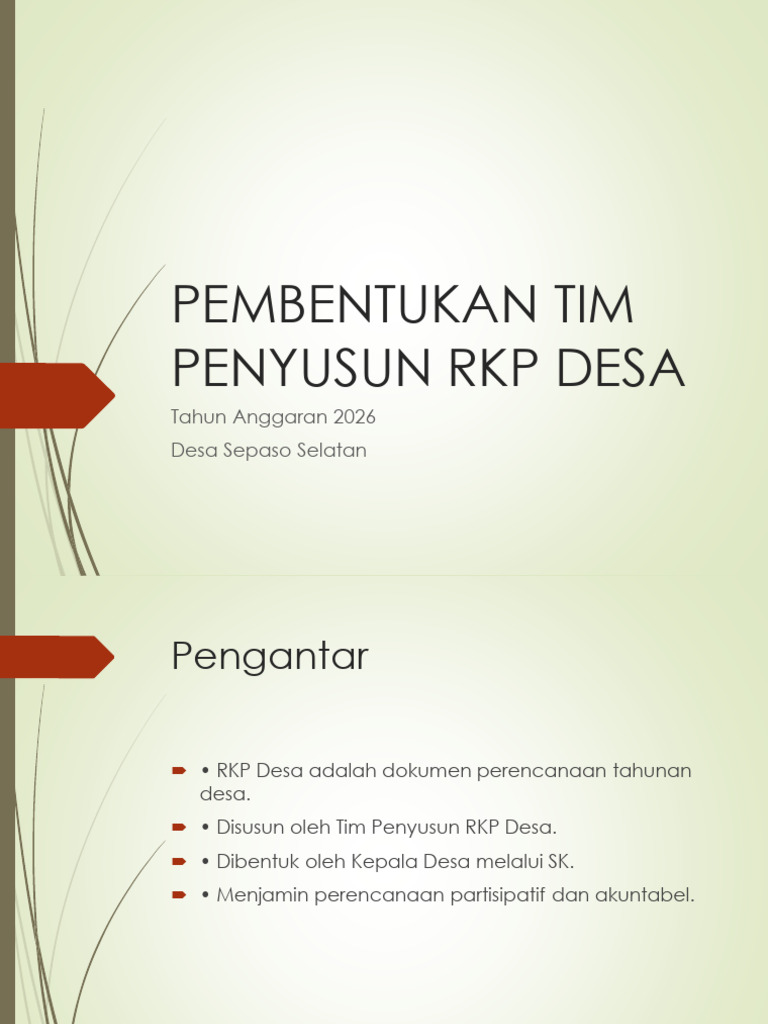 Pembentukan Tim RKP Desa 2026 Sepaso Selatan | PDF