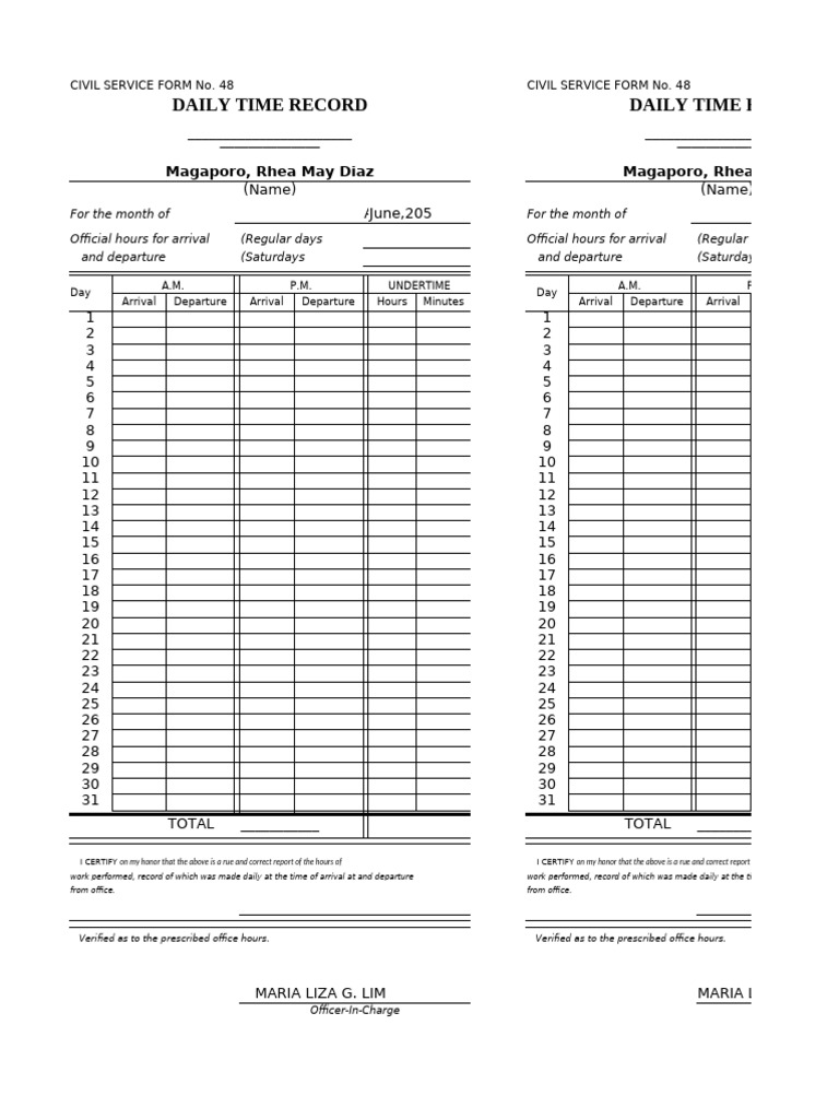 Daily Time Record Daily Time Record: Magaporo, Rhea May Diaz Magaporo ...